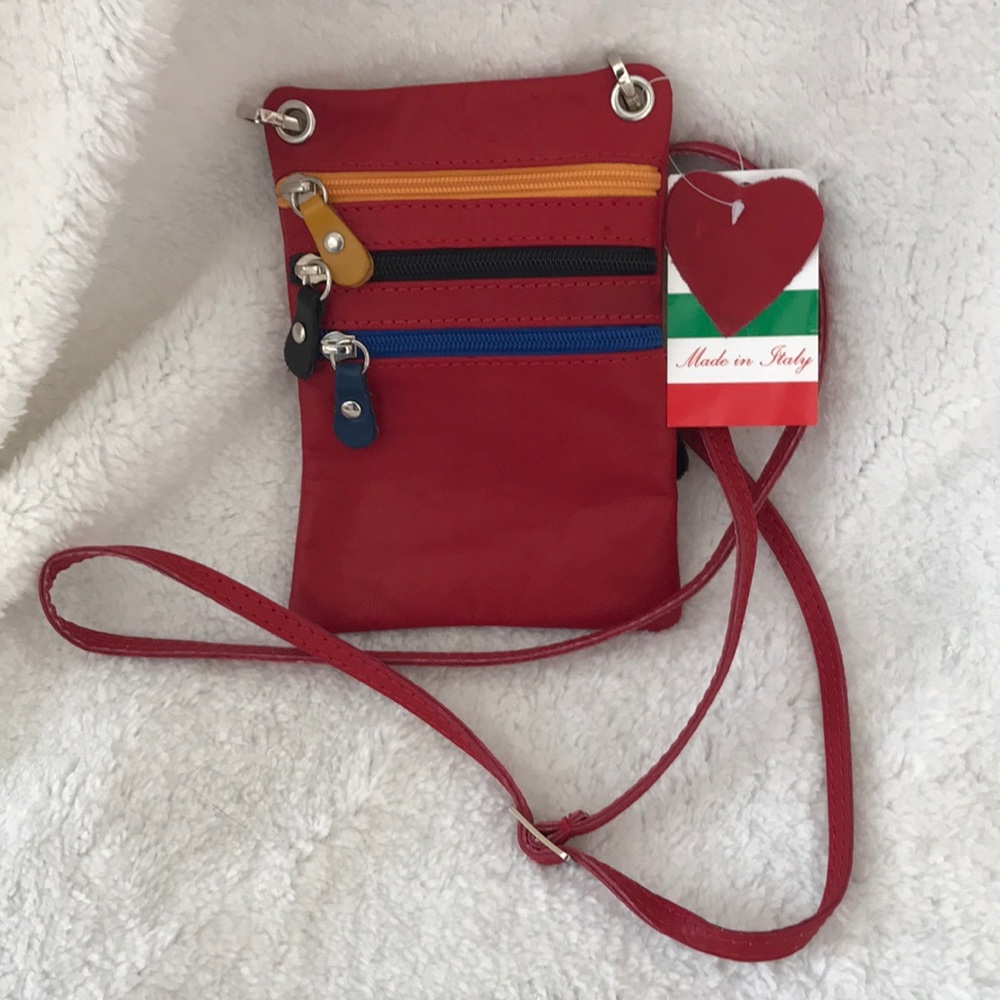 Red Leather Purse Made In Italy 4 Pockets